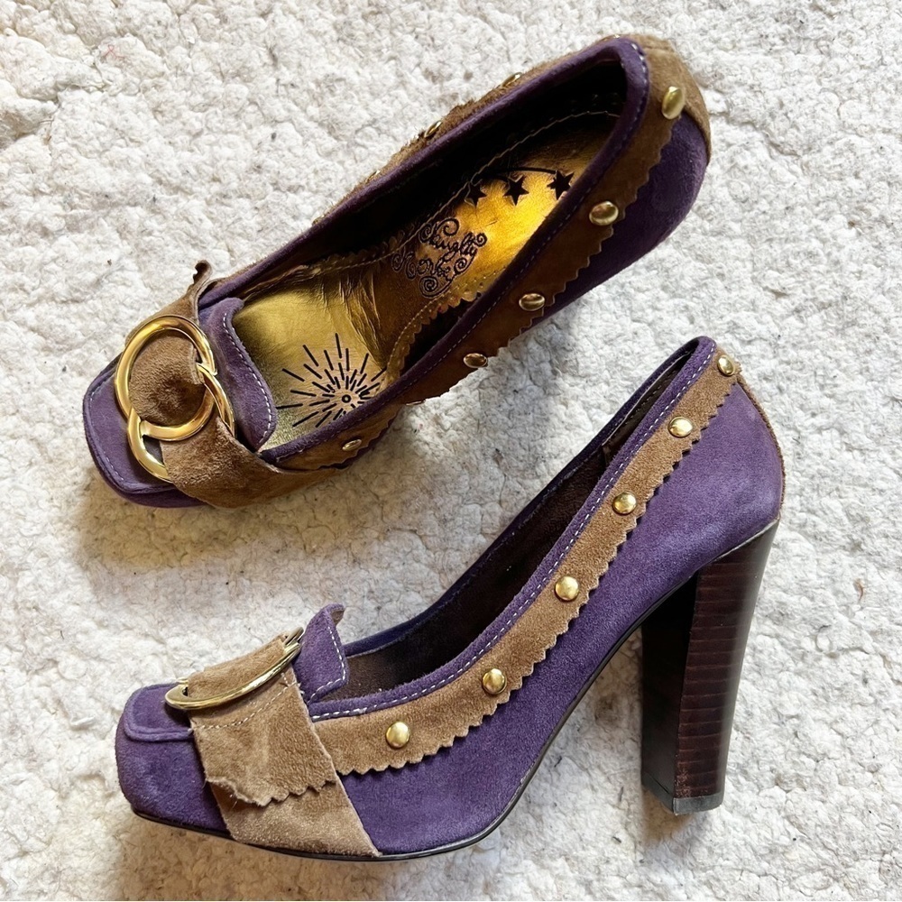 Naughty Monkey Womens Royal Purple Brown and Gold Rock and Roll Pump Size 6